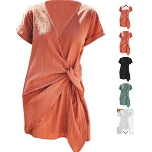 CeriLush Orange Cross V Neck Tie Mini Dress